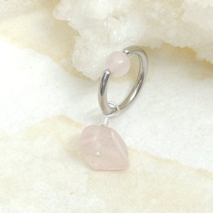 Rose Quartz Hoop Belly Ring, CBR Captive Bead Ring, Tragus Helix Earring, Cartilage Hoop Earring