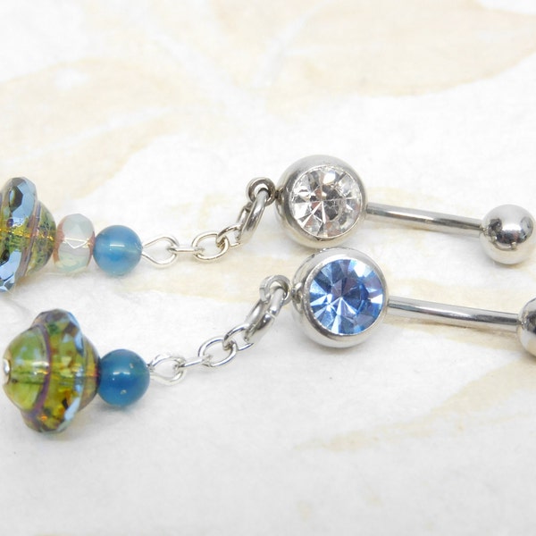 Saturn Dangle Belly Ring You Choose Color, Galaxy Planet Belly Ring, Body Jewelry, 14g Navel Jewelry, Belly Bar