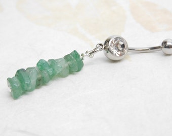 Green Aventurine Gemstone Dangle Belly Ring, Natural Stone Belly Ring, Handcrafted Body Jewelry
