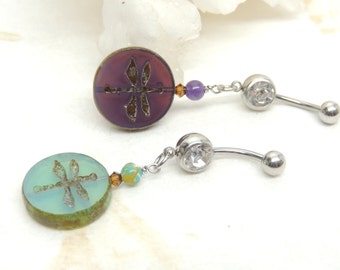 Dragonfly Belly Ring You Choose Color, Belly Button Jewelry, Dragonfly Jewelry