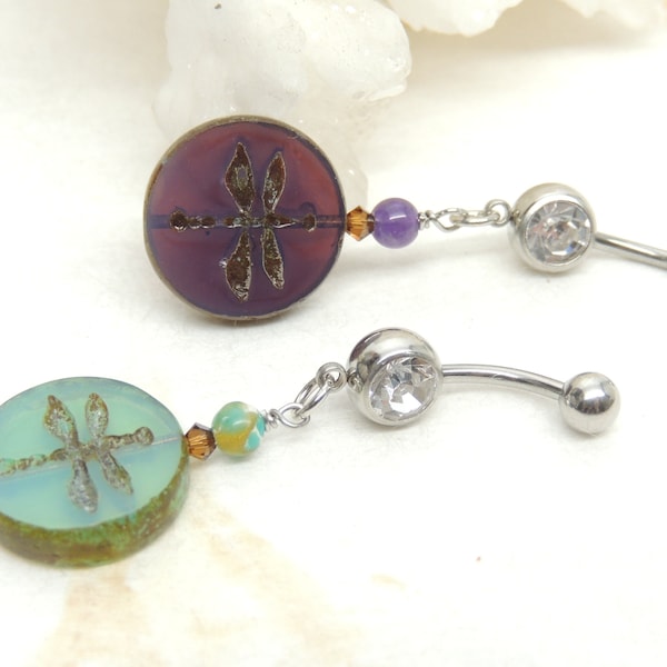 Dragonfly Belly Ring You Choose Color, Belly Button Jewelry, Dragonfly Jewelry