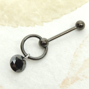 VCH Vertical Clitoral Hood Piercing with Black Crystal, 14G VCH Bar, Intimate Piercing Jewelry, Genital Piercing