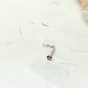 20g Garnet CZ Cubic Zirconia Nose Stud, Surgical Steel Nose Ring, Helix Tragus Cartilage Stud, L Bend Nose Piercing