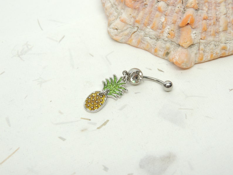Pineapple Jewelry Dangle Belly Ring Fruit Belly Ring Pineapple Dangle Belly Ring You Choose Barbell Color