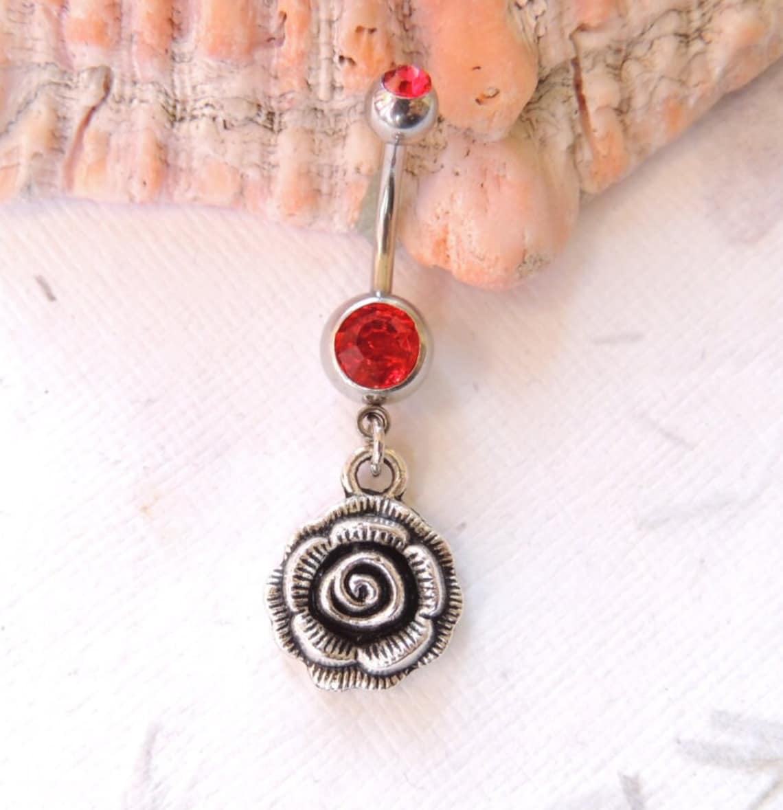 Rose Belly Button Ring Belly Button Jewelry Dangle Belly Etsy