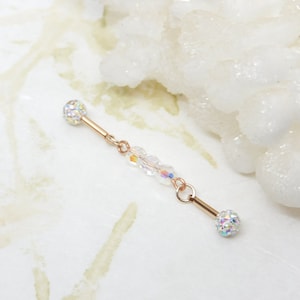 Aurora Borealis Rose Gold Industrial Barbell, 14g Barbell, Scaffold Industrial Bar, Upper Ear Cartilage Piercing