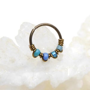 Blue Ombre Nose Hoop Ring, Hypoallergenic Niobium Hoop, 20g 8mm 10mm Nose Hoop, Cartilage Hoop Earring, Snug Fitting Nose Ring