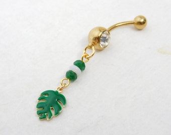 Monstera Leaf Belly Ring, Body Jewelry, Fall Leaf Jewelry, Gold Belly Ring