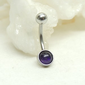 Natural Amethyst Belly Ring Small 6mm Stone, Gemstone Belly Ring, Navel Rings, Non Dangle Surgical Steel Belly Ring, Body Jewelry