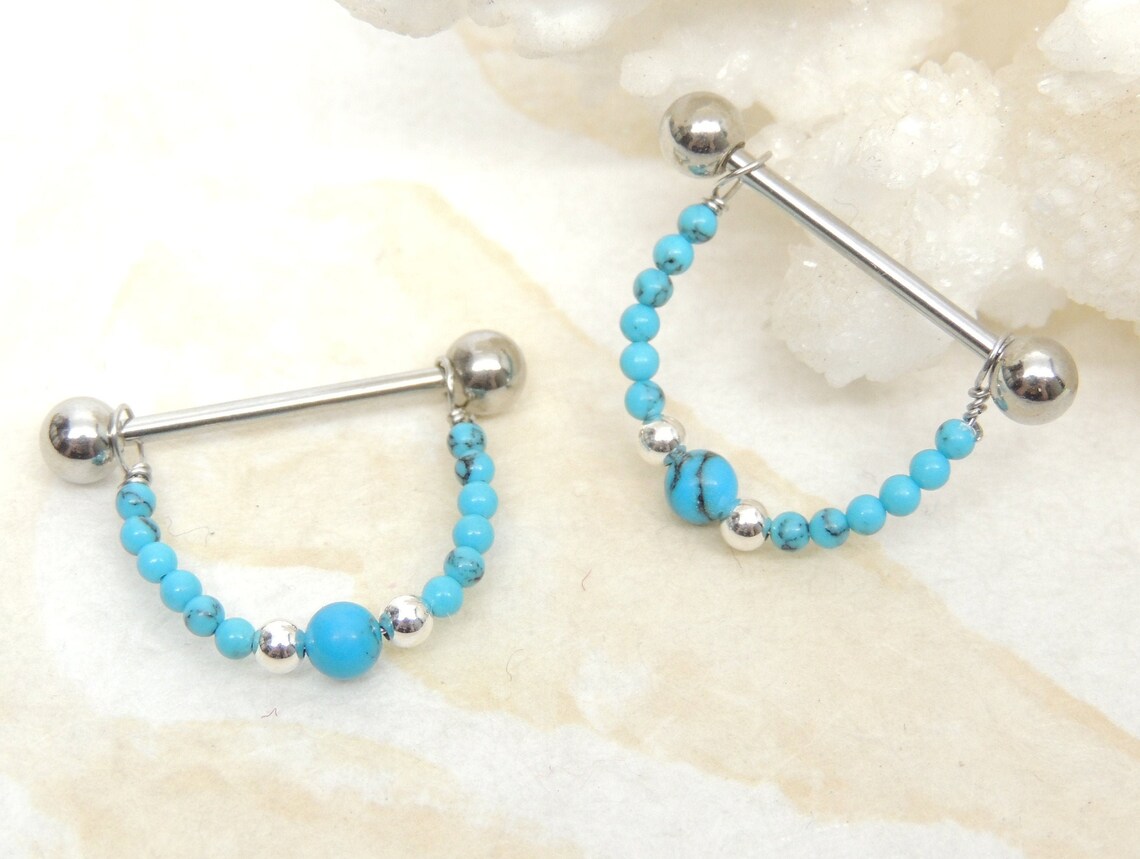 Turquoise Nipple Shield 14g Surgical Steel Nipple Bars Etsy