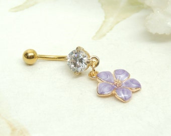 Hawaiian Floral Navel Gold Ion Stainless Steel Barbell Belly Button Ring B490