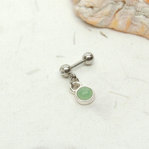 Green Aventurine Tragus Helix Cartilage Earring Barbell, Cartilage Jewelry, 16g Surgical Steel Barbell, Gemstone Cartilage Earring