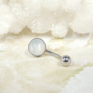 Natural Moonstone Belly Ring with 8mm Stone, Gemstone Belly Ring, Navel Rings, Non Dangle Surgical Steel Belly Ring, Body Jewelry