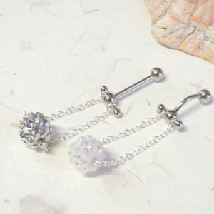 Dangle VCH Vertical Hood Piercing with Iridescent Sparkle Ball, Vertical Clitoral Hood Piercing, 14G VCH Bar, Intimate Genital Piercing