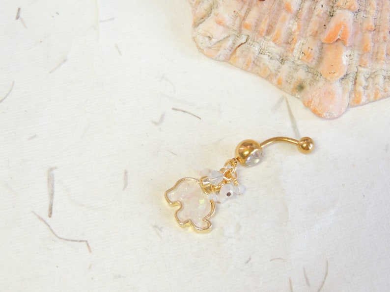 Opal Body Jewelry White Opal Sparkle Elephant Belly Ring Dangle Belly Ring Gold Belly Ring Opal Belly Rings
