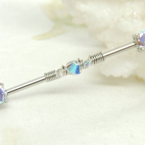 Aurora Borealis Wire Wrapped Industrial Barbell, Scaffold Ear Earring, Industrial Piercings, 14g Surgical Steel Body Jewelry 画像 8