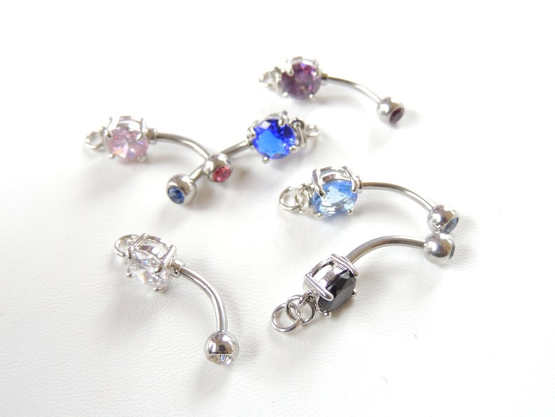 1pc Add Your Own Charm Belly Ring You Choose Color, Prong Set Belly Ring with Loop, 14g Barbell, DIY Belly Ring Jewelry Making Supplies. image 3