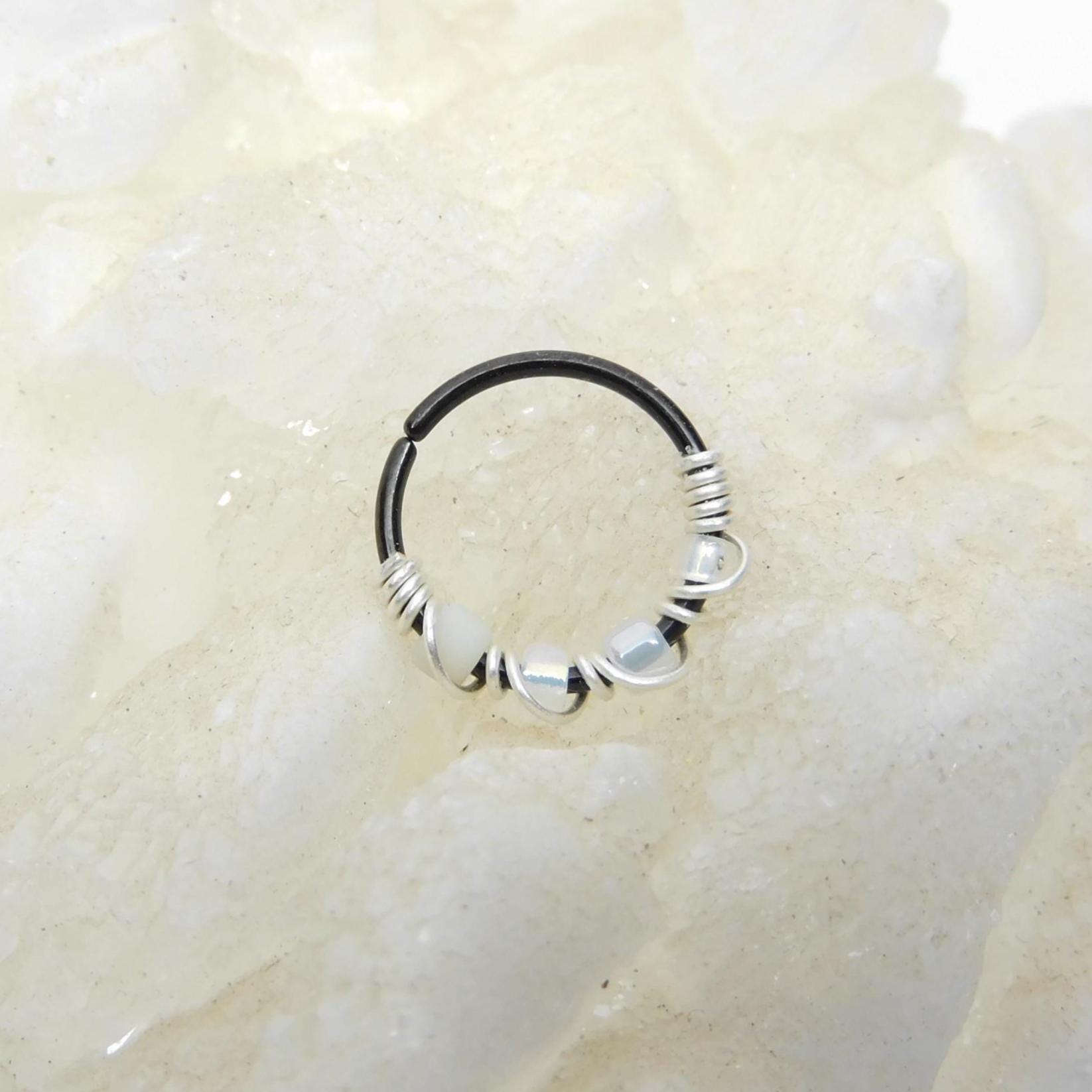 Snug Nose Rings White Ombre Snug Fitting Nose Ring, Thin Nose Hoop With Beads ...