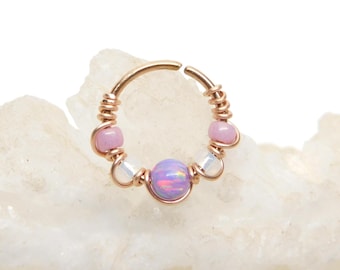 Lavender Opal Beaded Cartilage Hoop, Tragus Helix Orbital Piercing, Opal Body Jewelry