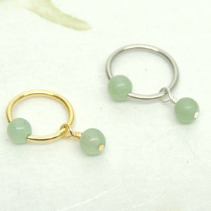 Green Aventurine Cartilage Hoop Earring, CBR Captive Bead Ring, Tragus Helix Earring, Hoop Belly Ring