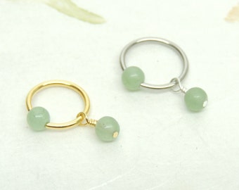 Green Aventurine Cartilage Hoop Earring, CBR Captive Bead Ring, Tragus Helix Earring, Hoop Belly Ring