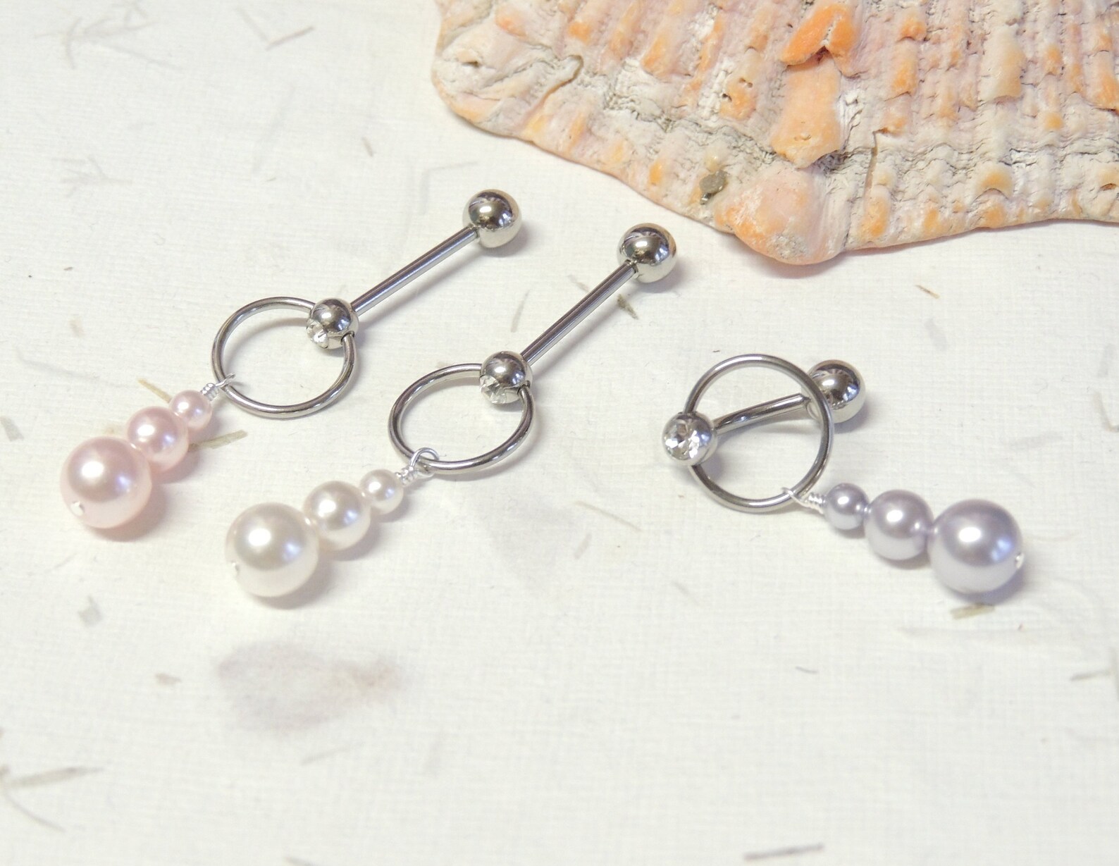 Triple Pearl VCH Vertical Clitoral Hood Piercing 14G VCH Bar Etsy