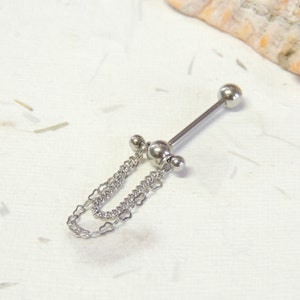 Chain Dangle VCH Vertical Hood Piercing, Vertical Clitoral Hood Piercing, 14G VCH Bar, Intimate Genital Piercing
