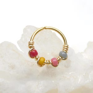 Colorful Ombre Snug Nose Ring Hoop, Nose Jewelry, Nose Hoop with Beads, Tiny Hoop, 20g Nose Ring, Bohemian Jewelry