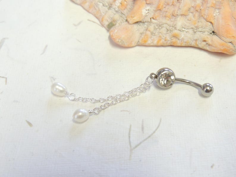Pearl Dangle Belly Ring Belly Button Jewelry Dangle Belly Etsy
