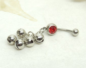 Silver Jingle Bell Belly Ring, Holiday Belly Ring, Christmas Belly Ring, Christmas Jewelry, Stocking Stuffer