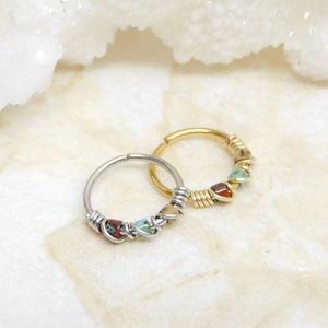 Picasso Bead Nose Hoop Ring, Cartilage Hoop Earring, Tiny Hoop, Conch Hoop Earring, 20g, Boho Jewelry