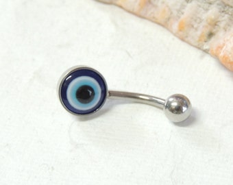 Evil Eye Belly Button Navel Ring, Simple Non Dangle Belly Button Ring, All Seeing Eye, Navel Piercings, Spiritual Protection Jewelry