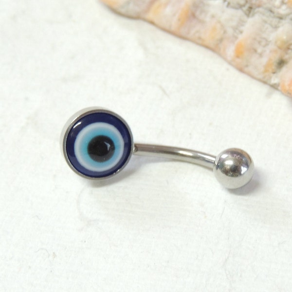 Evil Eye Belly Button Navel Ring, Simple Non Dangle Belly Button Ring, All Seeing Eye, Navel Piercings, Spiritual Protection Jewelry