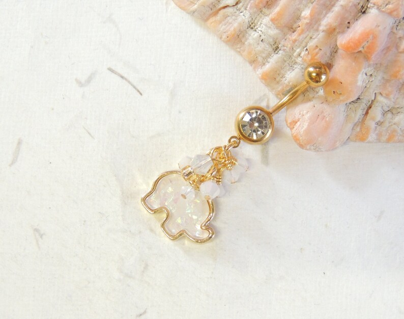 Opal Body Jewelry White Opal Sparkle Elephant Belly Ring Dangle Belly Ring Gold Belly Ring Opal Belly Rings