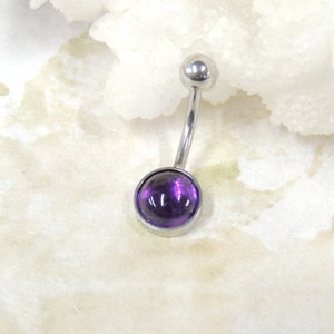 Natural Amethyst Belly Ring 8mm Stone, Gemstone Belly Ring, Navel Rings, Non Dangle Surgical Steel Belly Ring, Body Jewelry