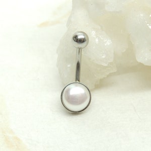 White Freshwater Pearl Belly Ring, Non Dangle Belly Ring, Simple Belly Ring, Navel Rings, Wedding Body Jewelry