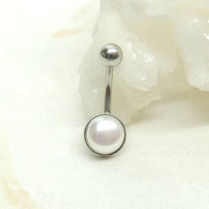 White Freshwater Pearl Belly Ring, Non Dangle Belly Ring, Simple Belly Ring, Navel Rings, Wedding Body Jewelry