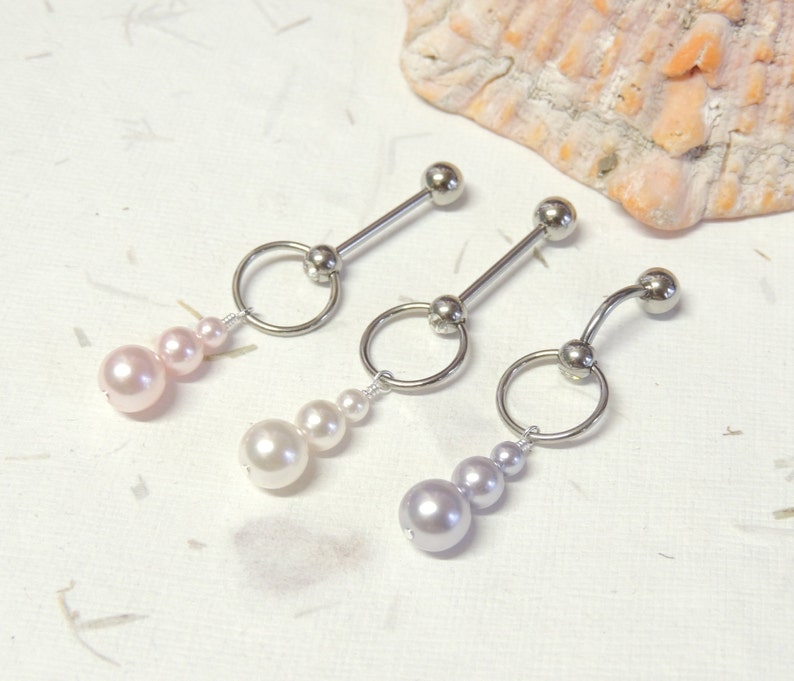 Triple Pearl VCH Vertical Clitoral Hood Piercing 14G VCH Bar Etsy