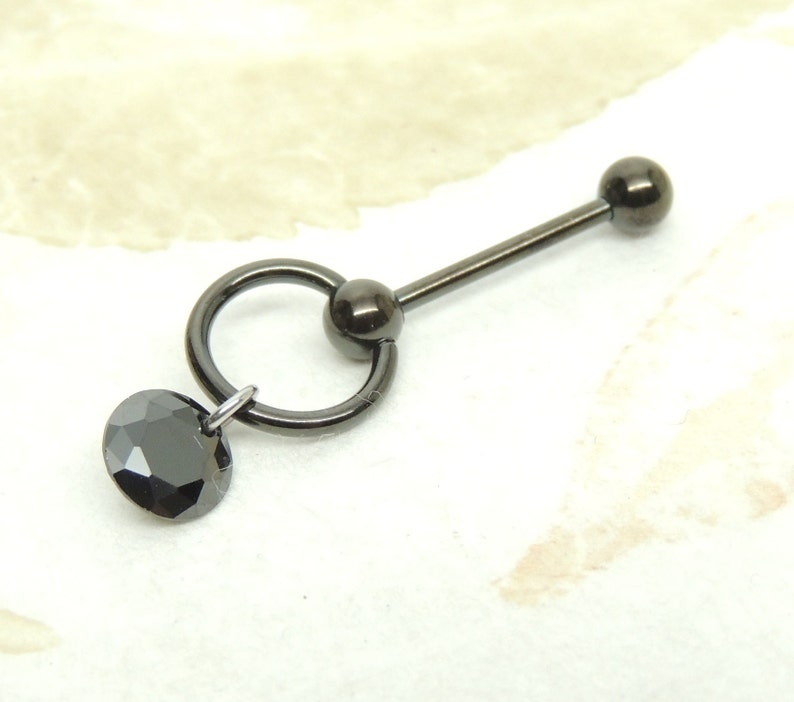 VCH Vertical Clitoral Hood Piercing With Black Crystal 14G Etsy