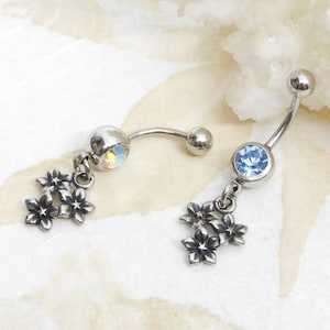 Solid Steel Flower Belly Ring You Choose Barbell Color, 14g Curved Barbell, Body Jewelry, Navel Piercing