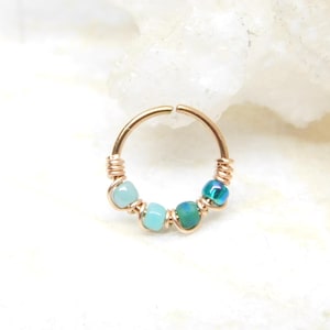 Ocean Wave Snug Fitting Nose Hoop Ring, 20g 8mm 10mm Nose Hoop, Cartilage Hoop Earring, Bohemian Nose Jewelry, Seamless Hoop