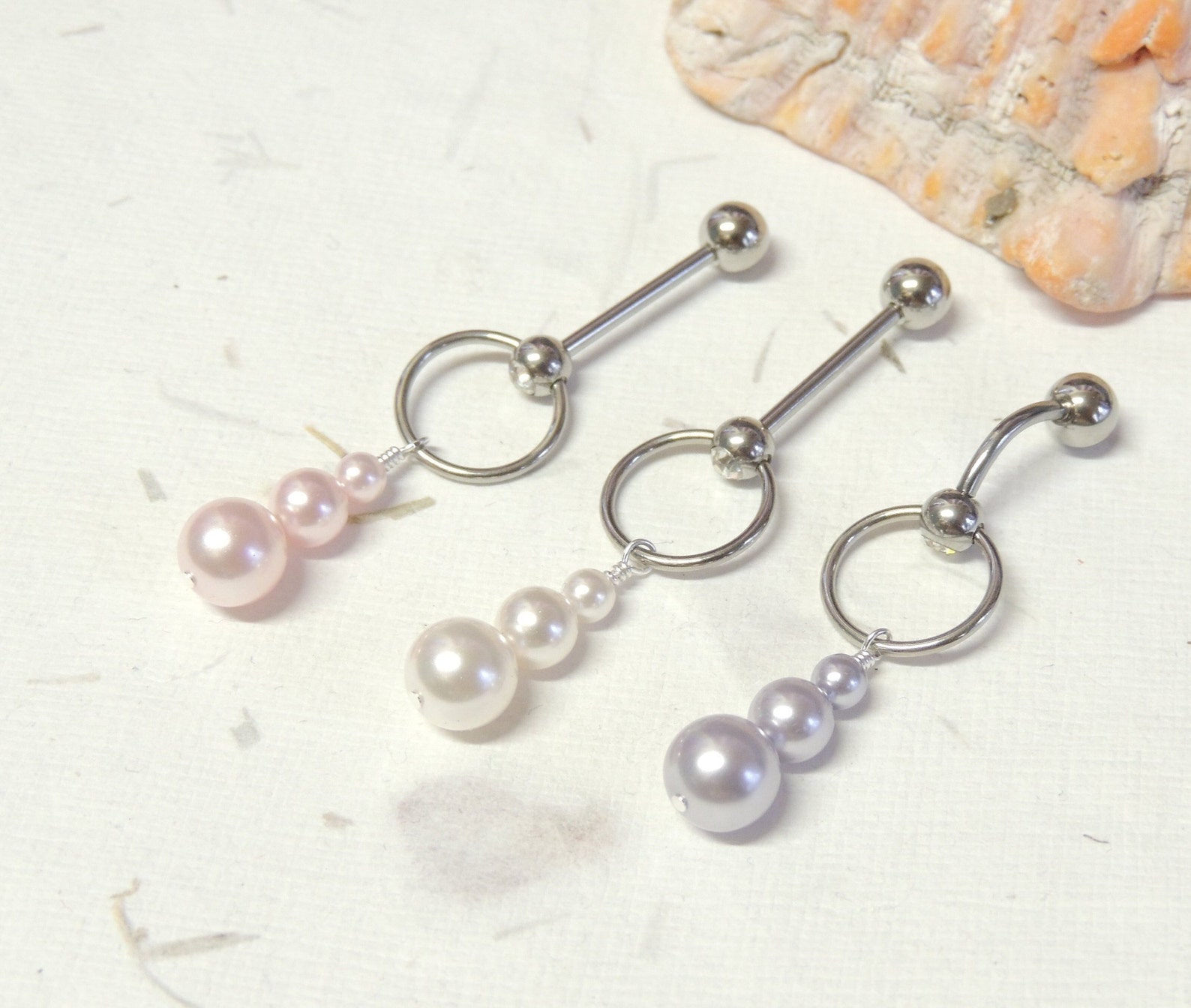 Triple Pearl VCH Vertical Clitoral Hood Piercing 14G VCH Bar Etsy
