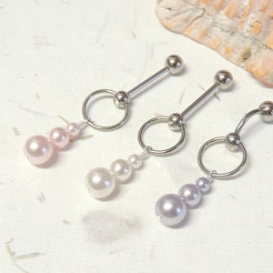 Triple Pearl VCH Vertical Clitoral Hood Piercing, 14G VCH Bar, Intimate Piercing Jewelry, Genital Piercing