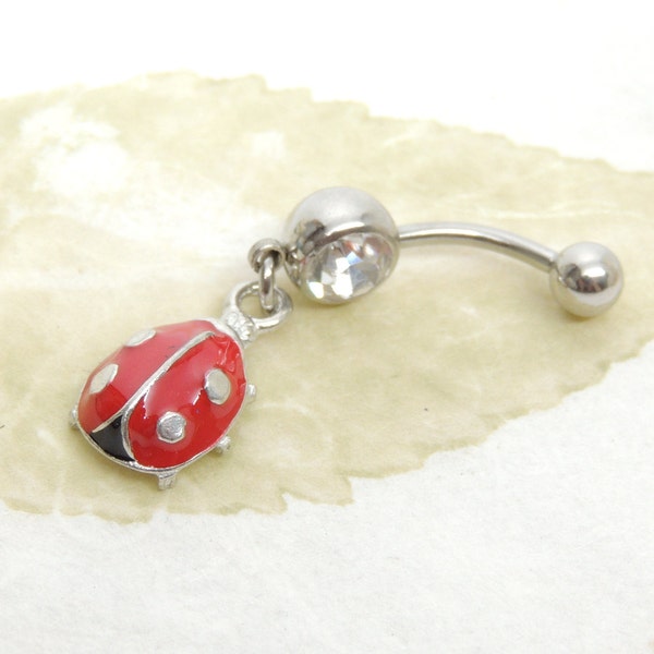 Lady Bug Dangle Belly Button Ring You Choose Barbell Gem Color, Lady Bug Jewelry, Anneaux de nombril