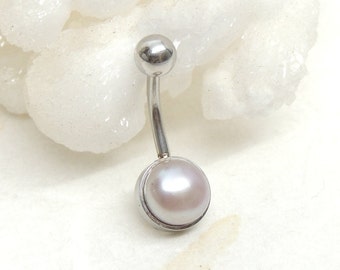 Mauve Freshwater Pearl Belly Ring, Non Dangle Belly Ring, Simple Belly Ring, Navel Rings, Wedding Body Jewelry