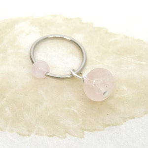 Rose Quartz Cartilage Hoop Earring, CBR Captive Bead Ring, Tragus Helix Earring, Hoop Belly Ring