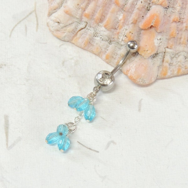 Crystal Dangle Belly Ring, Navel Jewelry, Sexy Long Dangle Belly Ring, Body Jewelry