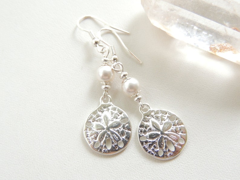 Silver Sand Dollar Earrings Beach Wedding Earrings Bridal
