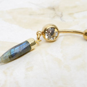 Labradorite Stone Dangle Belly Ring,  Body Jewelry, Stone Bullet Belly Ring, Gemstone Belly Ring, Gold Belly Piercing