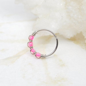 Hot Pink Snug Tiny Nose Hoop, Beaded Nose Hoop, Cartilage Hoop, Helix Daith Orbital Piercing, Seamless Hoops